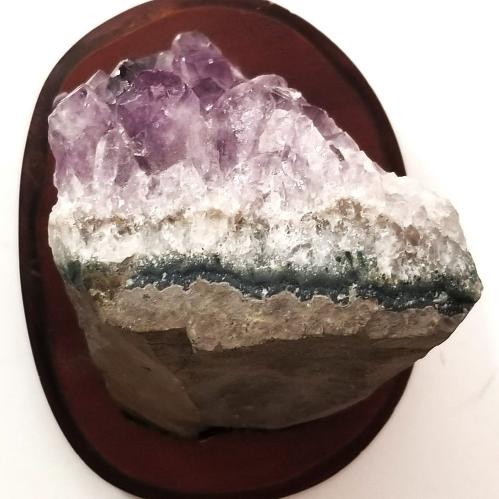 Natural Amethyst Cluster on Wooden Base - Picture 5 of 8